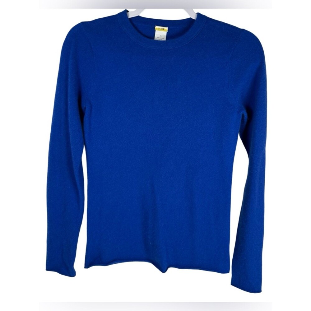 J. Crew Cobalt Blue 100% Cashmere Crewneck Long Sleeve Pullover Sweater Size XS
